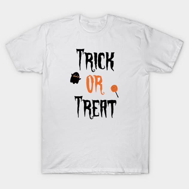 Trick or Treat Ghost Halloween Candy Design T-Shirt by LittleMissy